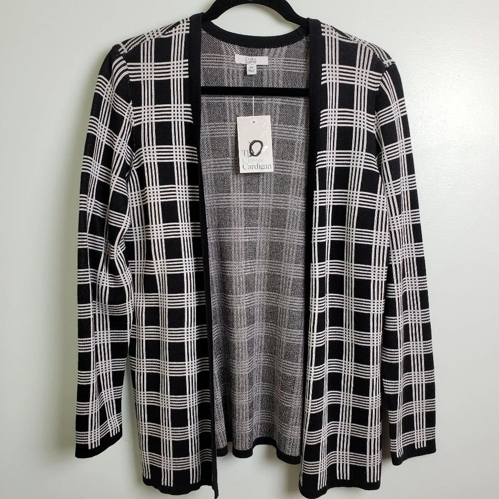 Croft and Barrow Open Front Black and White Cardigan Sz PM